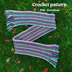 Modèle au crochet, écharpe au point de riz - Pour débutants avec franges (téléchargement PDF)