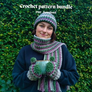 Moss Stitch Crochet Pattern Bundle – Hat, Scarf, Mittens (PDF Download)