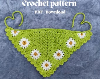 Patrón de pañuelo cuadrado de abuela con margaritas a crochet, ideal para principiantes (descarga en PDF)