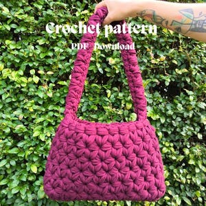 HÄKELANLEITUNG - Jasmin Stitch Blumen Tasche/Geldbeutel mit T-Shirt Wolle - Sofort PDF Download