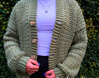 CROCHET PATTERN - Easy Beginner-Friendly Cozy Fall Winter Cardigan with Buttons - Instant PDF Download