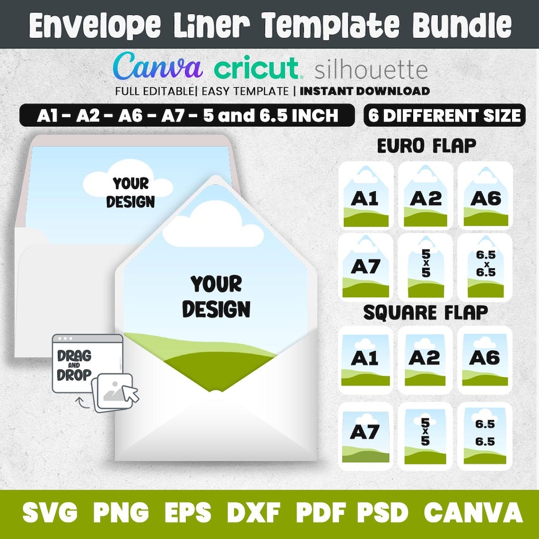 6 Size Envelope Liner Template, Euro Square Flap Envelope Liner Canva