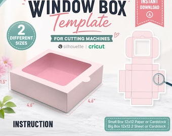Window Box Template Svg, Paper Box, Gift Box Svg for Cricut, Square Box Template, DIY Box Template, Display Box, Instant Download