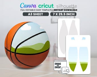 Plantilla de panel de baloncesto talla 7 SVG, plantilla de envoltura de baloncesto, plantilla editable de Canva, Cricut, Silhouette, archivos digitales, descarga ahora
