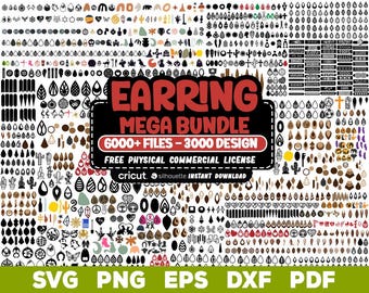 Paquete de más de 3000 archivos SVG para aretes, archivos cortados con láser, corte de aretes DIY, archivos SVG para aretes de madera, archivos digitales, descarga instantánea