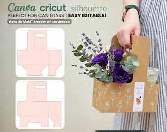 Plantilla para portavasos, plantilla para caja de flores, plantilla para caja de regalo de café, portavasos, cesta de regalo, caja para vasos, Cricut, Silhouette