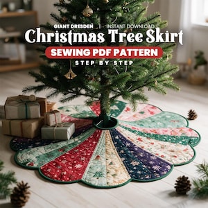 Christmas Tree Skirt Sewing Pattern, Giant Dresden Christmas Tree Skirt PDF, Easy Christmas Sewing Pattern, DIY, Instant Download
