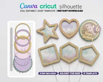 Cake Topper Svg Bundle, 3D Shaker Cake Topper Template, Svg For Cricut, Birthday Cake Topper, Layeret Topper, Instant Download