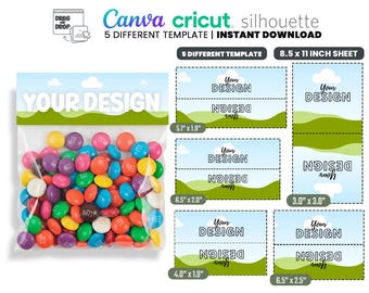 Paquete de plantillas para bolsas de regalo (5 tamaños), etiqueta para bolsa de regalos, plantilla de Canva (SVG, PNG, PSD, archivos digitales, descarga instantánea)