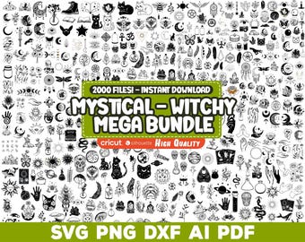 Paquete de archivos SVG místicos, Paquete de archivos SVG de brujas, Archivos SVG góticos, SVG celestiales/góticos, Cricut, SVG de magia del tarot, Diseño bohemio, Silhouette