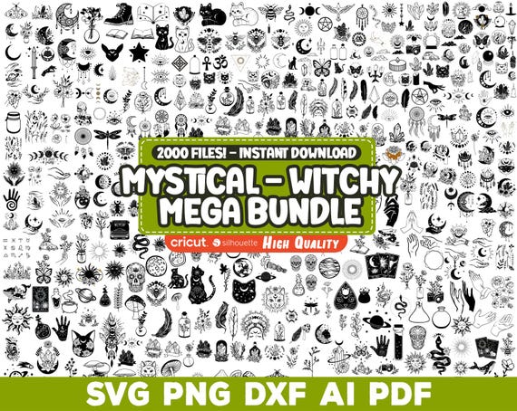 Mystical Svg Bundle, Witchy Svg Bundle, Gothic Svg Files, Celestial / Gothic Svg, Cricut, Tarot Magic Svg, Boho Design, Silhouette