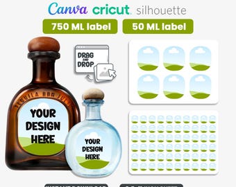 Plantilla de etiqueta de tequila de 750 ml a 50 ml, etiqueta personalizada para botella de tequila, plantilla de Canva para mini tequila, plantilla de calcomanía, Cricut, descargar ahora