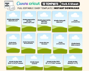 13 plantillas de inserción para Kindle en Canva, plantillas imprimibles, marcos de inserción para Kindle, plantillas de inserción para funda, Cricut, descarga instantánea