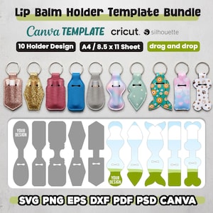 10 Chapstick Holder Template Svg, Lip Balm Holder Template, Chapstick Holder Keychain, Canva, Cricut, Silhouette, Sublimation, Digital Files