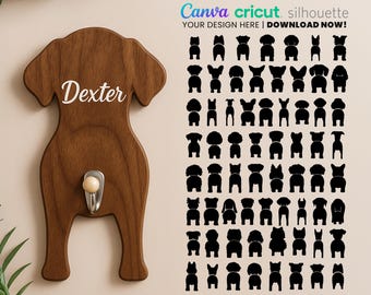 Paquete SVG de trasero de perro, silueta de perro, soporte para correa de perro, corte láser, Cricut, licencia comercial, descarga instantánea