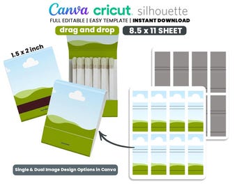 Plantilla de caja de cerillas para Canva, plantilla de caja de cerillas en formato SVG, plantilla de pegatina para caja de cerillas, etiqueta para caja de cerillas, archivos digitales, SVG para Cricut y Silhouette.