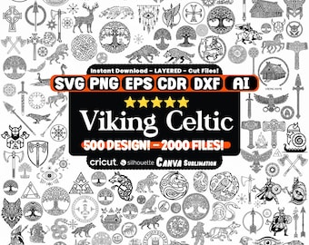 Paquete de más de 500 archivos SVG vikingos, mega archivos SVG celtas, PNG vikingos, archivos de corte láser, símbolos vikingos, descarga instantánea, archivos digitales.