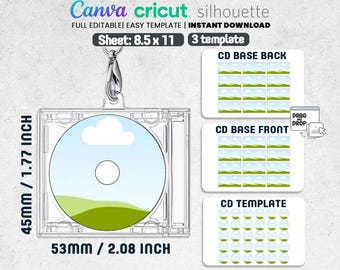 Plantilla de llavero con mini CD, llavero con mini álbum en Canva, llavero con CD en formato SVG, estuche de CD (anverso y reverso), imprimible, archivos digitales, descarga instantánea