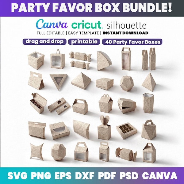 Box Template Bundle, Party Box Template, Party Favor Template, Canva Template Gift Box, Cricut Projects, Party Template, Digital Files