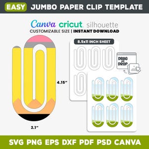 Plantilla de clip jumbo XL, plantilla de marcapáginas de clip fácil, plantilla editable de Canva de clip, plantilla de clip SVG/PNG, Cricut