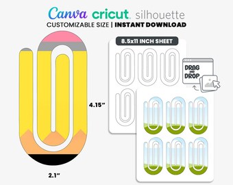 XL Jumbo Paper Clip Template, Easy Paper Clip Bookmark Template, Editable Paperclip Canva Template, Paper Clip Template Svg / Png, Cricut