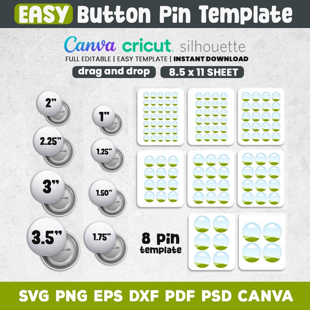8 Button Pin Template, 1 - 2 - 3 Inch Button Press Template, Button Pin ...