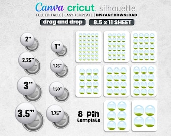 8 Button Pin Template, 1 - 2 - 3 inch Button Press Template, Button Pin Canva, Svg for Cricut, Silhouette, Digital Files