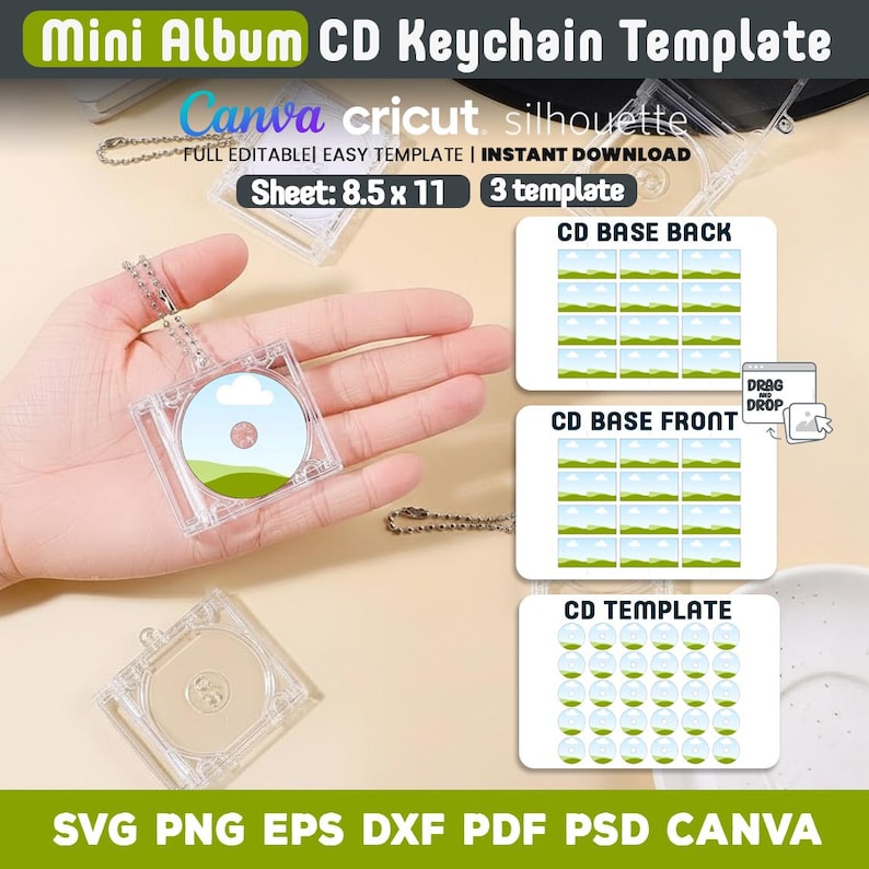 Mini CD Keychain Template, Mini Album CD Keychain Canva, Cd Keychain ...