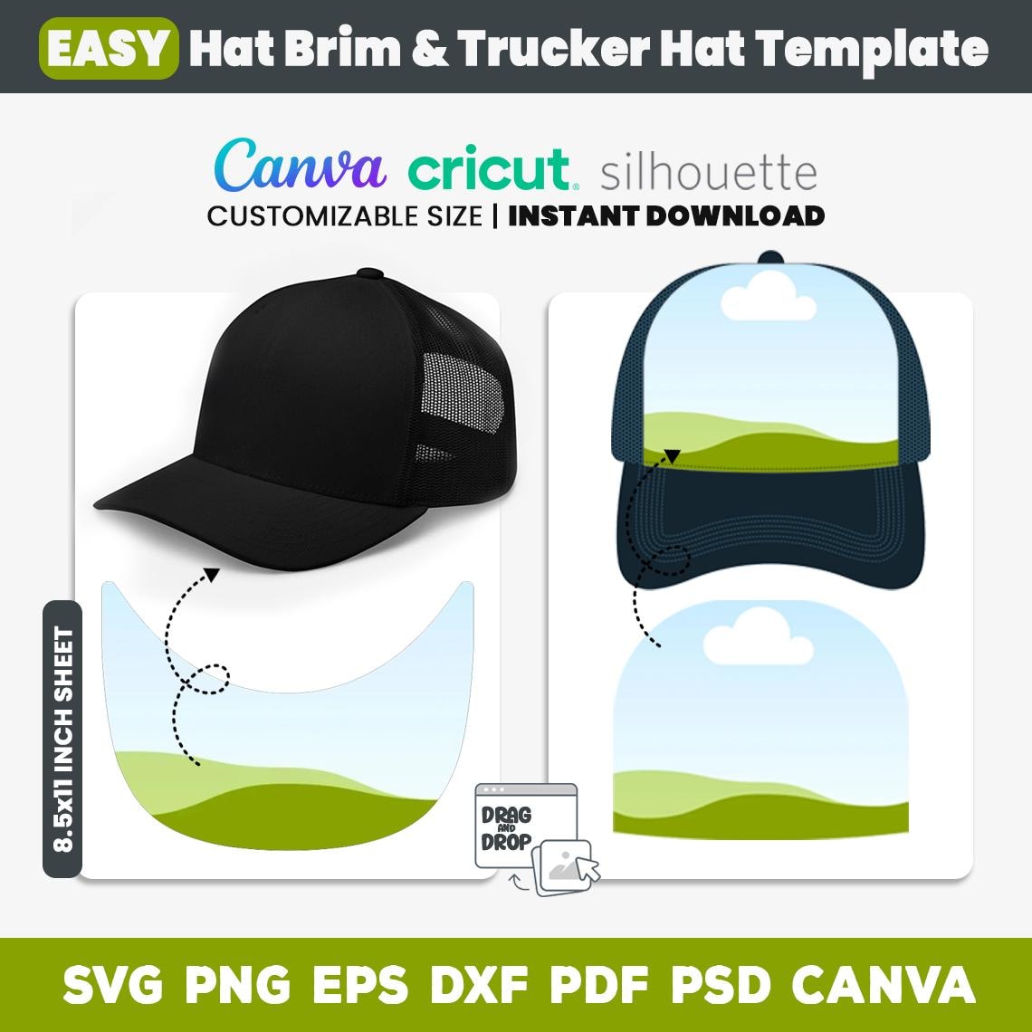 Easy Trucker Hat Template, Hat Brim Template, Hat Template Svg