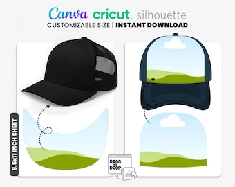 Plantilla fácil de gorra de camionero, plantilla de ala de gorra, plantilla de gorra SVG, Canva editable, plantilla de sublimación, imprimible, Cricut, descarga instantánea