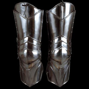 Pair of Polished Steel Samurai Shin Armor (Suneate) - Japanese Historical Replicas | Battle Ready/Costume
