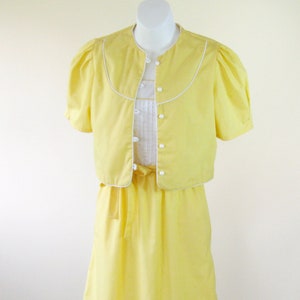 1980s White Yellow Sundress Jacket 3 Piece Set Pintuck Womens Extra Small