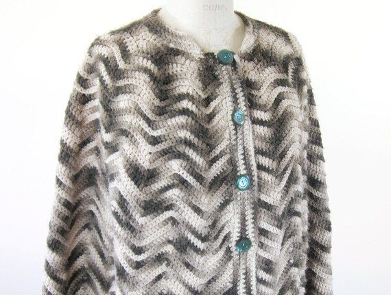 1970s Marled Knit Shawl Fringe Womens Size Small … - image 2