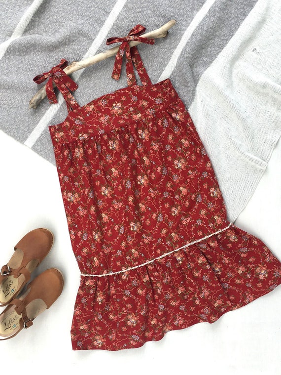 70s Maroon Vintage Sun Dress Floral Button Down main image 0