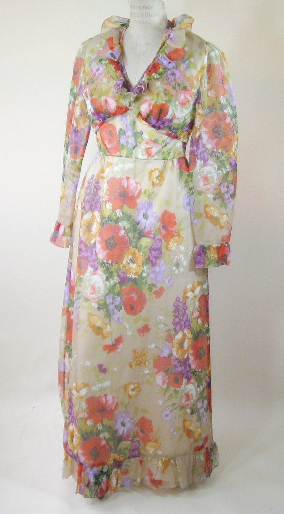 1970s Floral Maxi Dress Prom Dress Formal Halter Neck Ruffled | Etsy