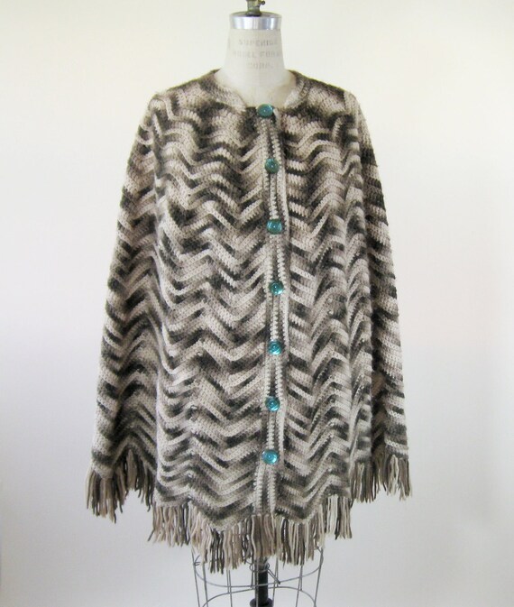 1970s Marled Knit Shawl Fringe Womens Size Small … - image 1