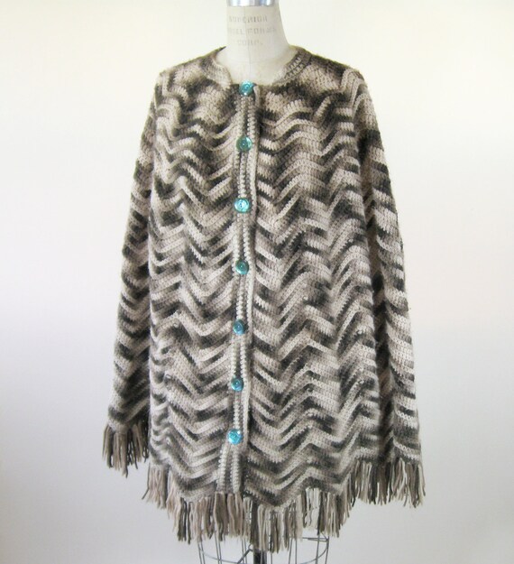 1970s Marled Knit Shawl Fringe Womens Size Small … - image 5