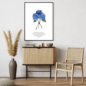 Watercolor Hydrangea Bible Verse Print Isaiah 26:3 Vintage Floral Scripture Art Digital Download