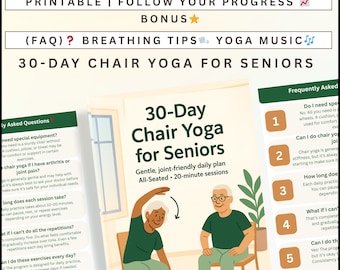 30 Day Chair Yoga for Seniors, Printable Chair Exercise Plan, Gentle Seated Yoga Guide, Senior Home Workout PDF, Easy Yoga Routine.