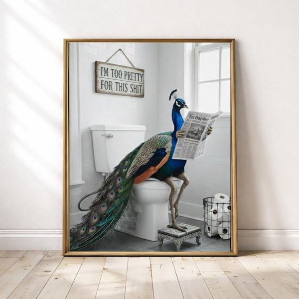 Peacock Bathroom Art Printable, Funny Toilet Sign, Bathtub Animal Print, Restroom Wall Art, Humorous Toilet Decor, Airbnb Sign