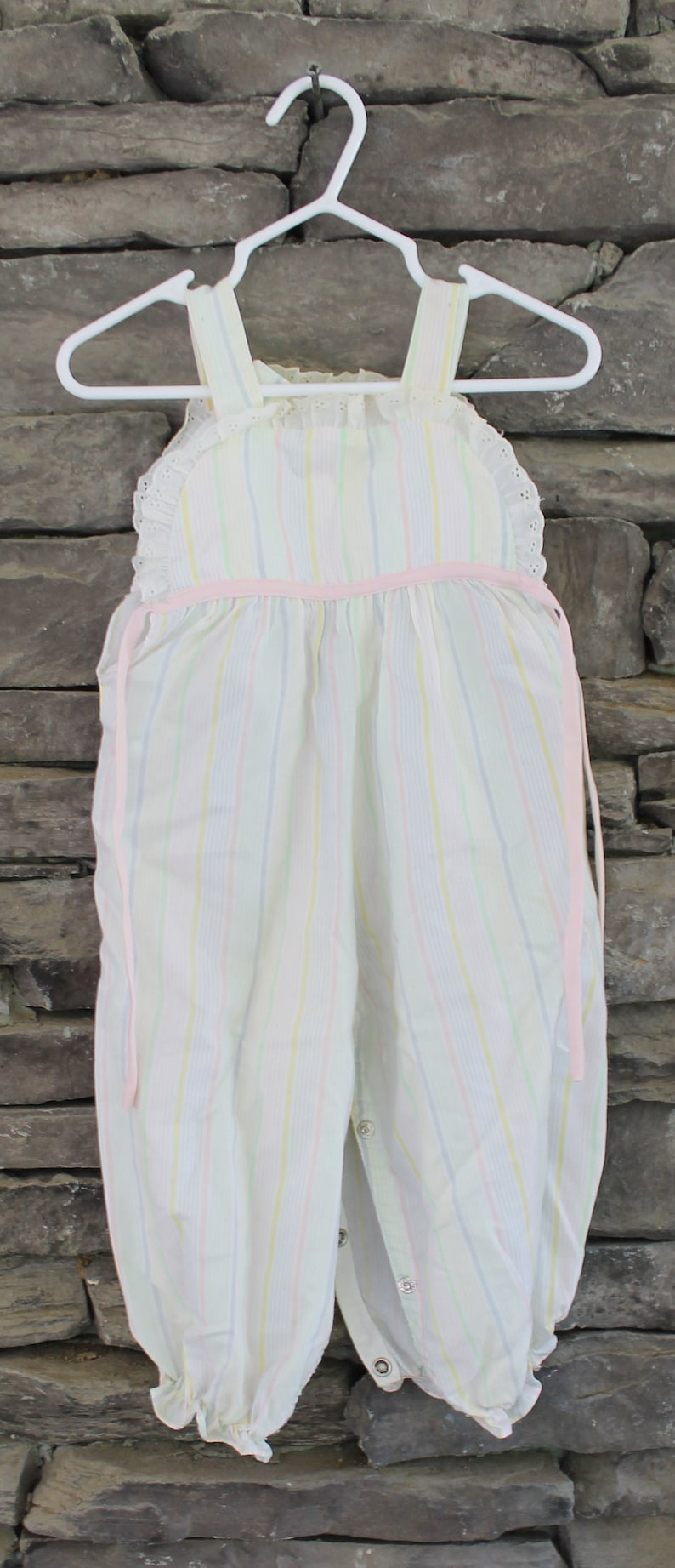 Baby Overalls Pastel with ties on sides ribbons 12 months