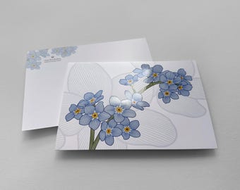 Vergissmeinnicht Postkarte mit Glanzlack Veredelung | Moderne Line Art Kunstkarte | Besondere Geburtstagskarte mit Blumen Motiv