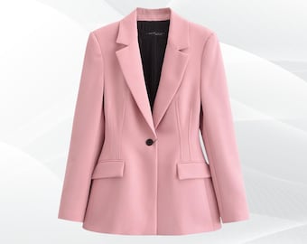 Elegant Pink Leather Blazer For Women - Perfect For Office & Casual Wear