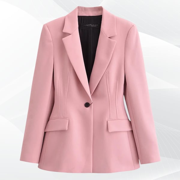 Elegant Pink Leather Blazer For Women - Perfect For Office & Casual Wear