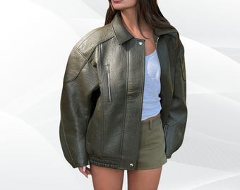 Customizable Vintage Green Leather Coat for Women | Real Leather Winter Long Coat | Women's Outerwear Clothing