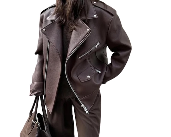 Vintage Brown Leather Jacket for Women – Genuine Handmade Biker
