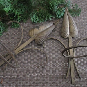 Vintage Pair Of Leaf Wall Sconces for Flower Pots Weathered Rustic Primitive Gold Metal