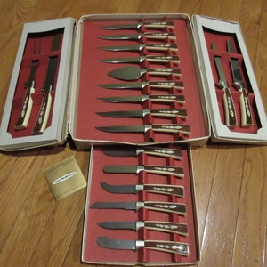 Vintage Sheffield 19 Piece Treasure Chest English Mid Century Cutlery Set Chef Knife Carving Snack Hostess Party