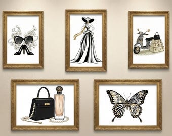 Fashion Wall Art Set of 5 • Fashion clipart • Printable Illustrations