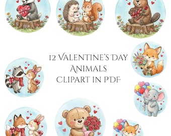 12 Pages Animals Valentine Day Clipart: Romantic bundle